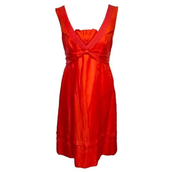 NWT Ted Baker Burnt Orange 100% Silk Fit & Flare Tie Back Dress - UK 3, US 8 - Picture 1 of 6